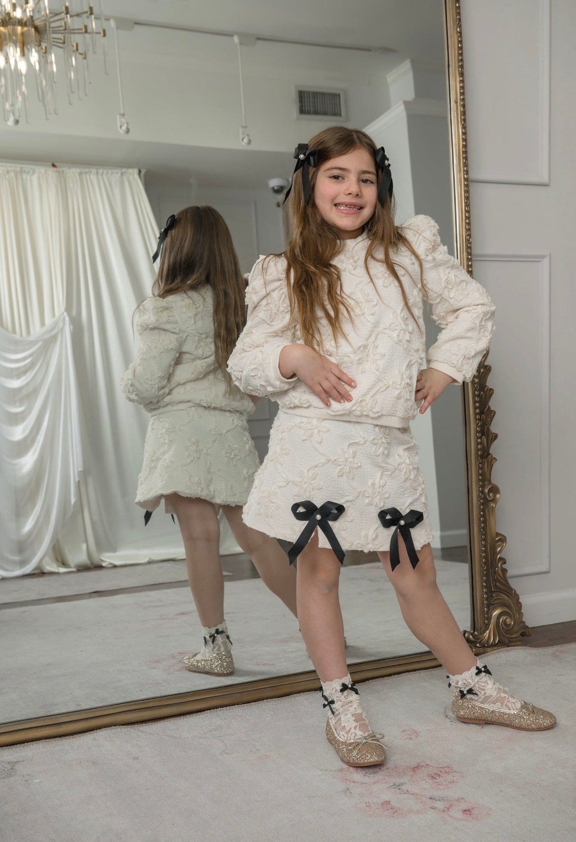 Girl | Ava Ivory Flower Bow Skirt