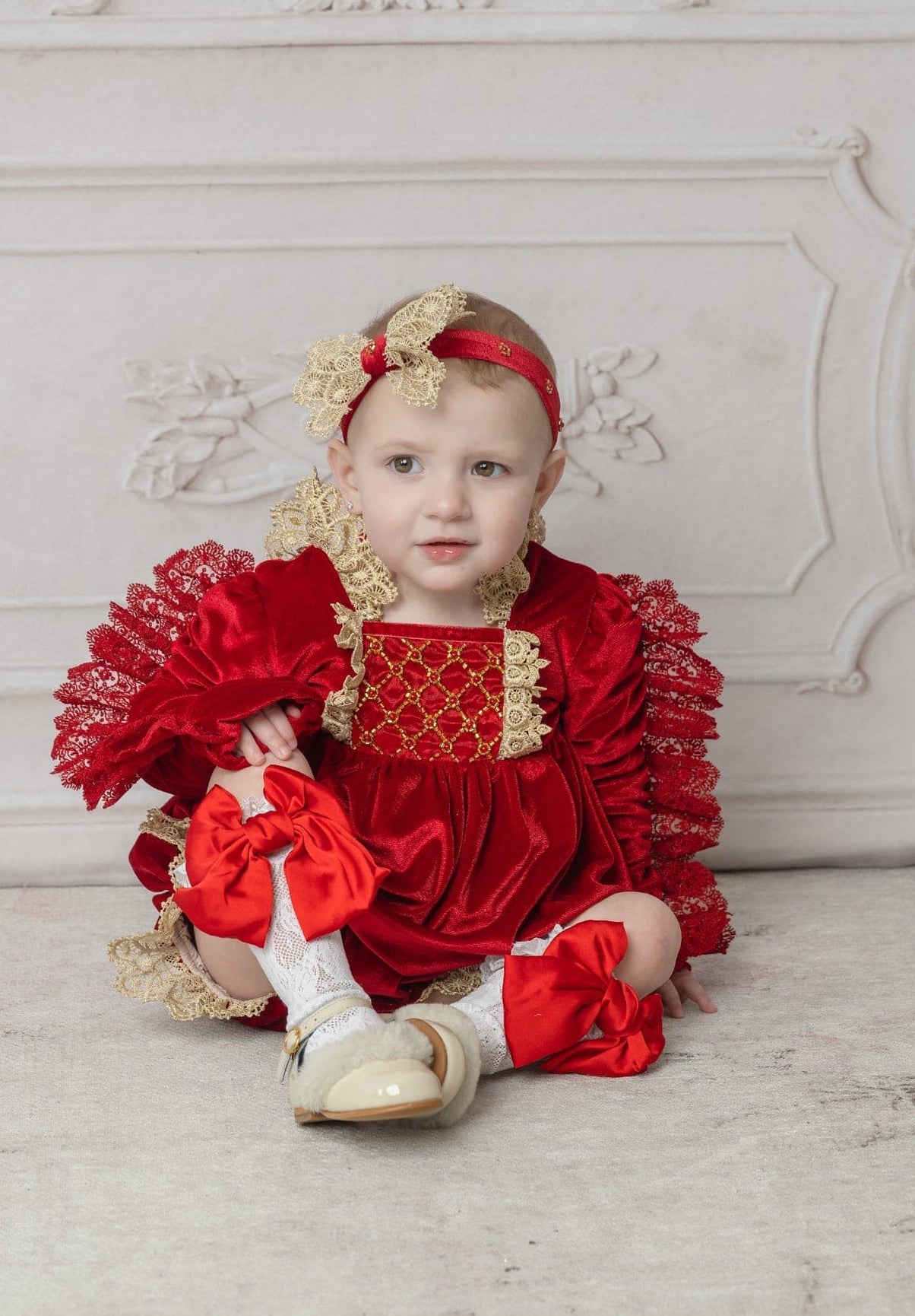 Girl | Lola Lace Socks with Satin Bow | White x Red