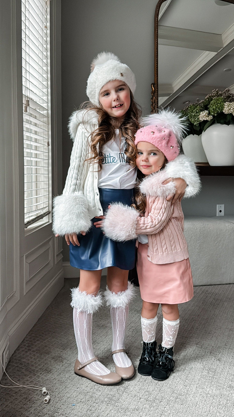 Girl | Pink Cableknit Faux Fur Cotton Cardigan