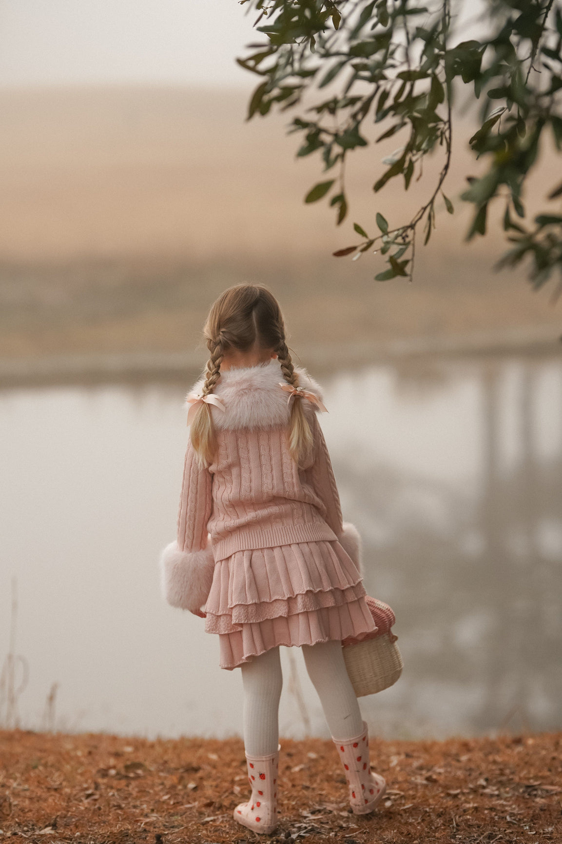 Girl | Pink Cableknit Faux Fur Cotton Cardigan