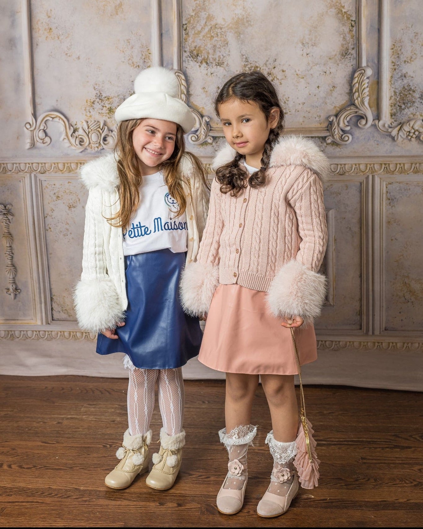 Girl | Pink Cableknit Faux Fur Cotton Cardigan