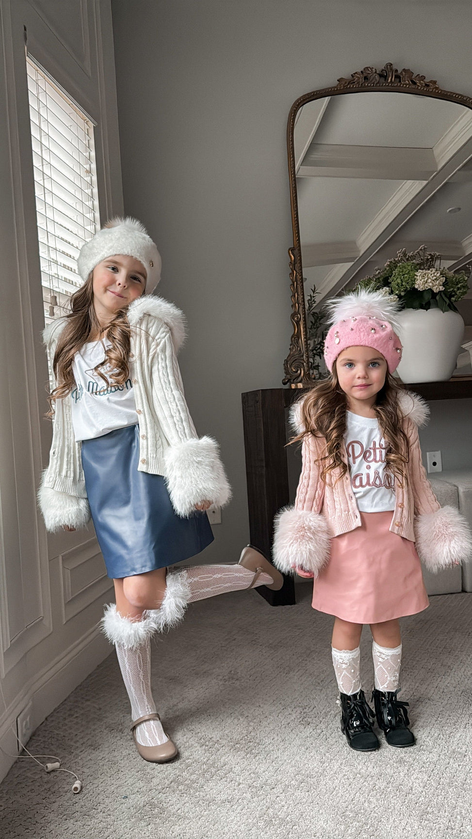 Girl | Pink Cableknit Faux Fur Cotton Cardigan