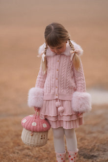 Girl | Pink Cableknit Faux Fur Cotton Cardigan