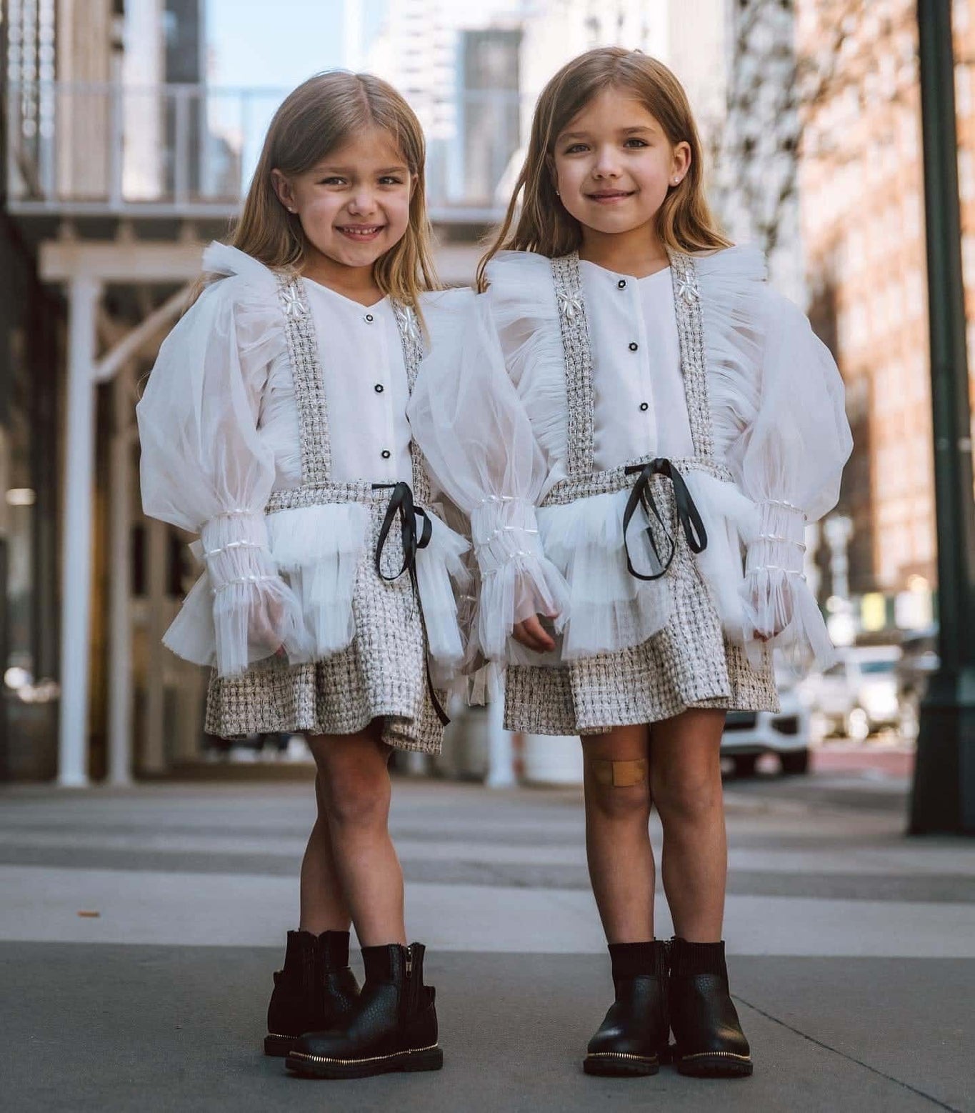 Girl | Vera Tweed Blouse and Skirt Set | White x Gray