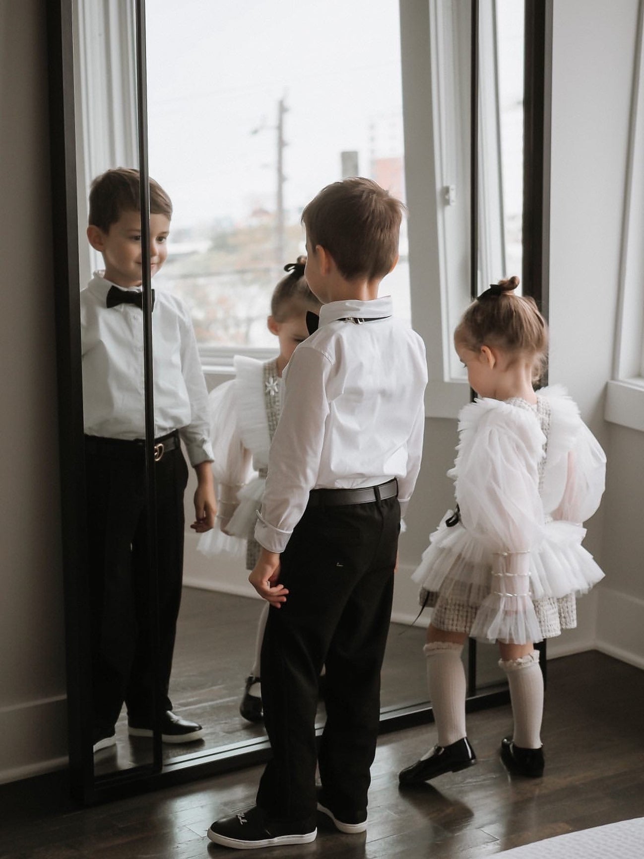 Girl | Vera Tweed Blouse and Skirt Set | White x Gray