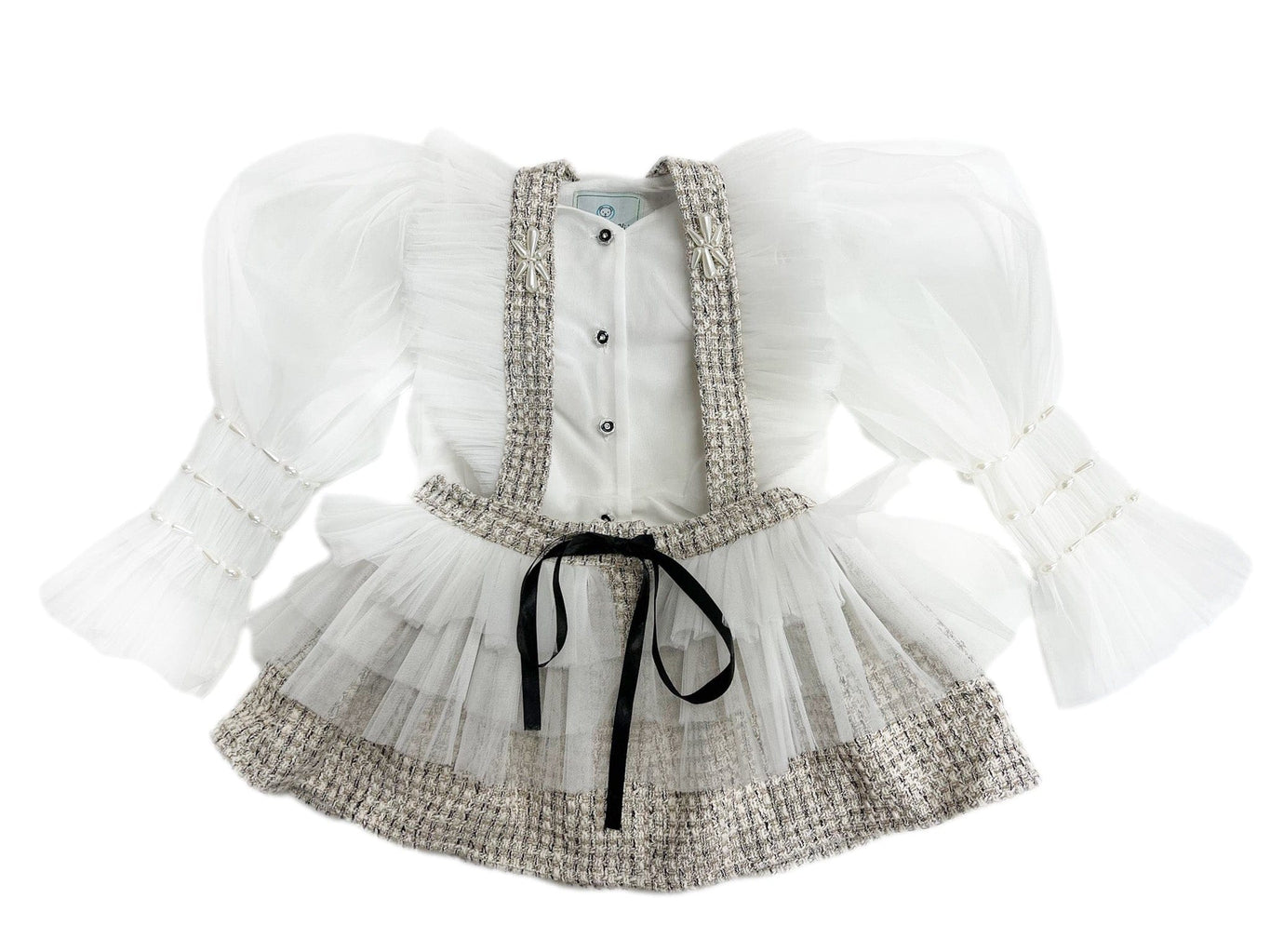 Girl | Vera Tweed Blouse and Skirt Set | White x Gray