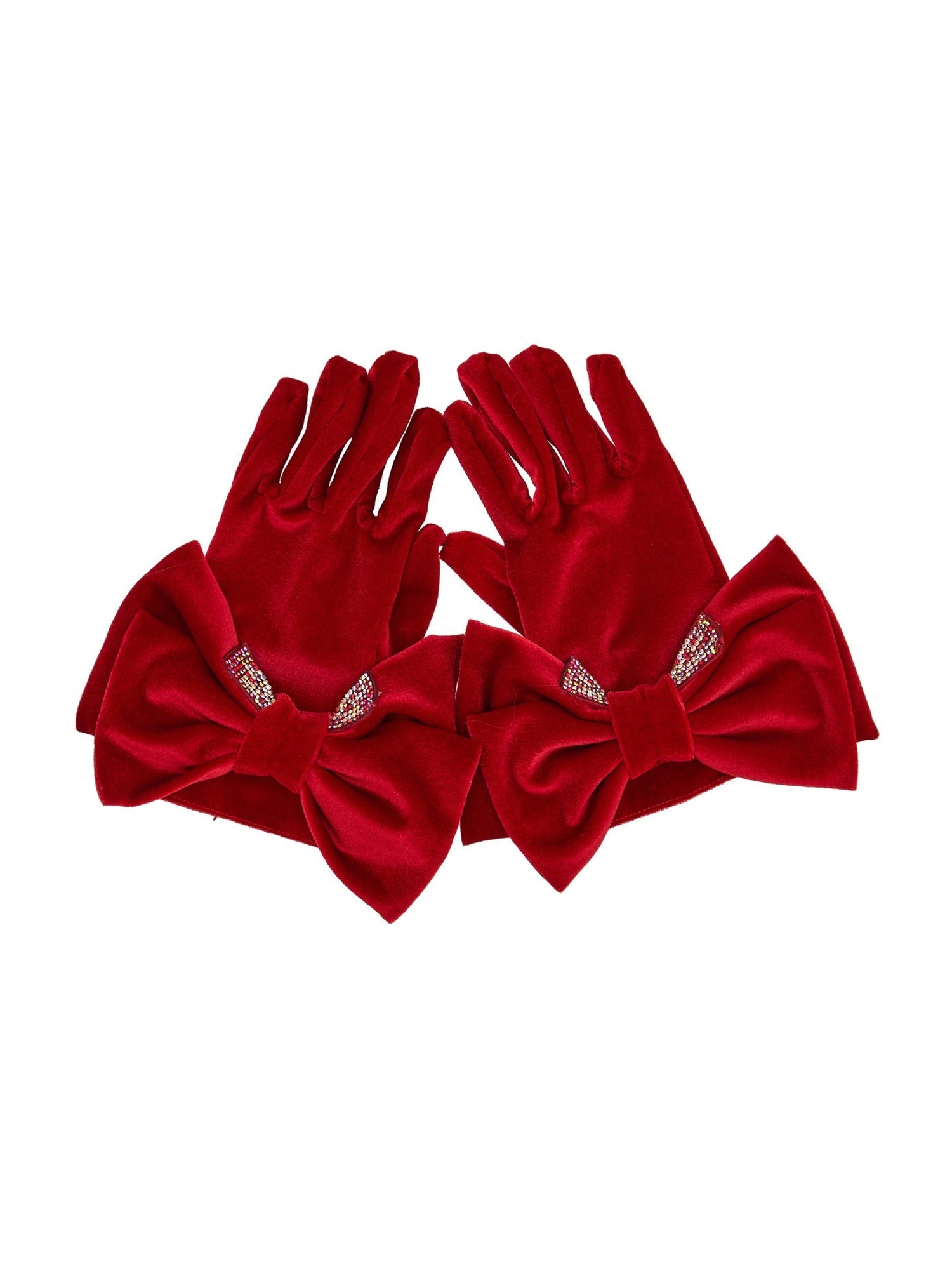 Girls | Maxi Bow Velvet Gloves | Ruby