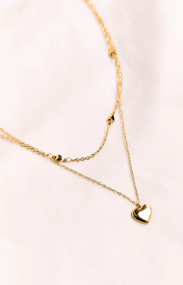 Heart Double Chain Necklace | Gold