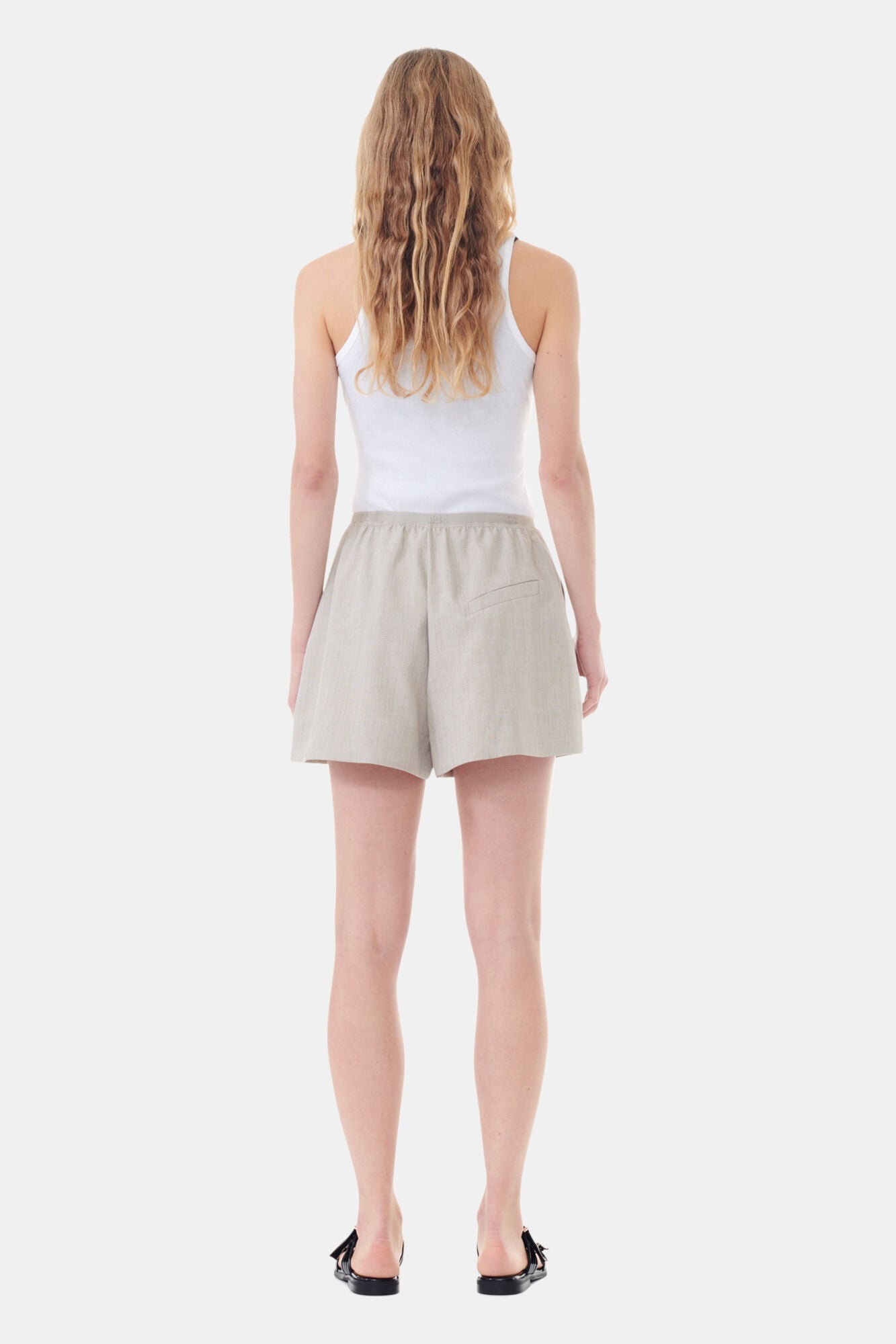 Grey Light Melange Suiting Elasticated Shorts | Alfalfa