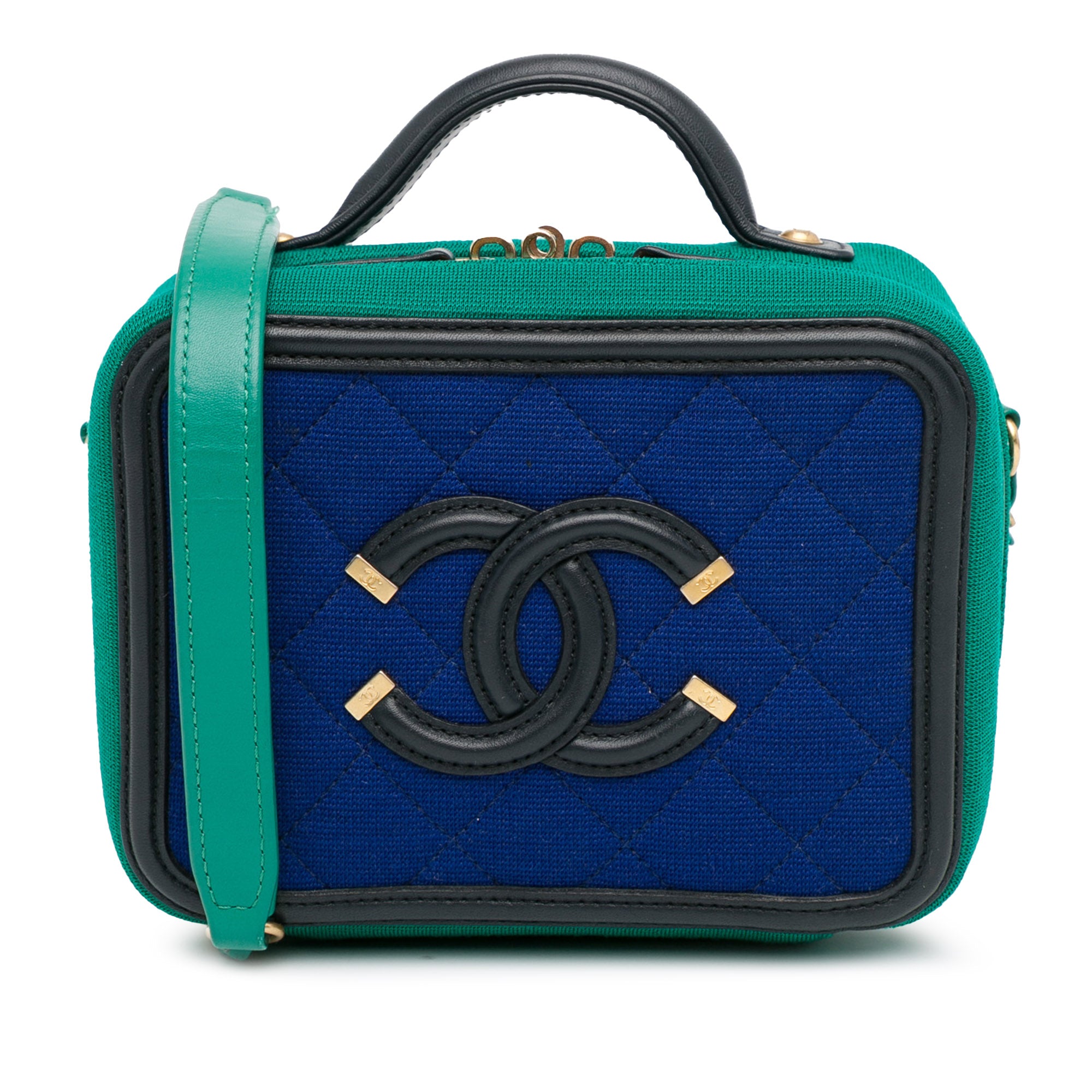 Chanel | Pre-Owned Small Jersey CC Filigree Vanity Case | BlueGreen