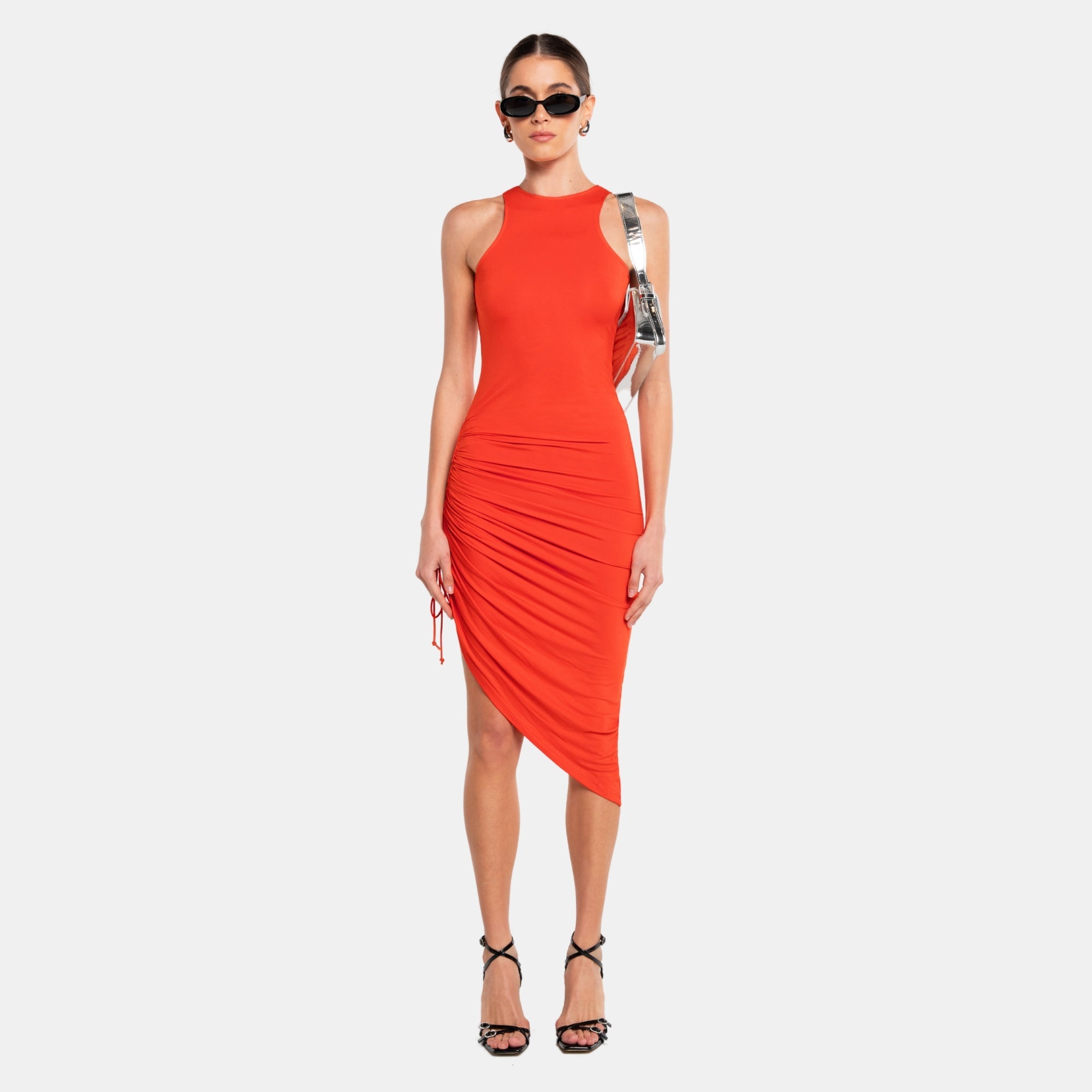 OW Collection Halterneck Ruched Dress | OW Red