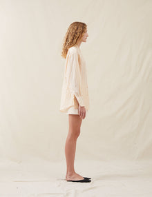 Womens | The Collarless Shirt | Sheer Cream Stripe
