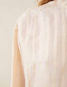 Womens | The Collarless Shirt | Sheer Cream Stripe