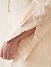 Womens | The Collarless Shirt | Sheer Cream Stripe