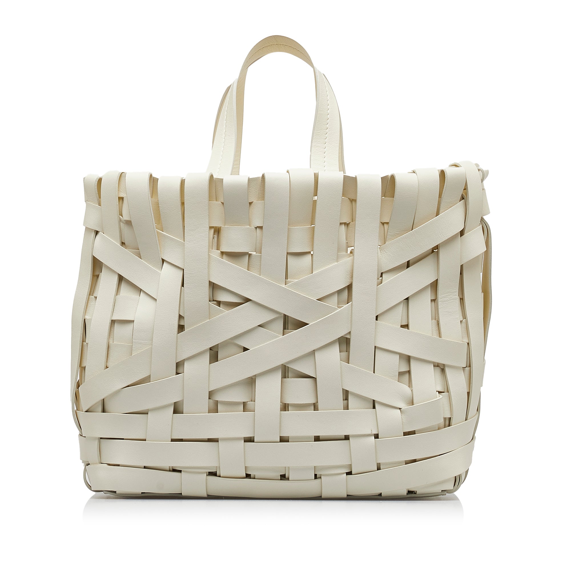 Jil Sander | Pre-Owned Woven Leather Basket Tote | White