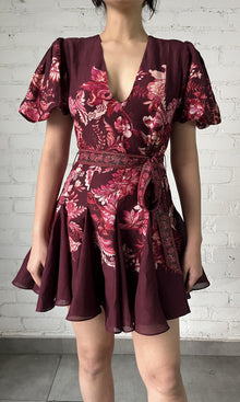 Hemant And Nandita | Aafa Linen Orgenza Short Dress With Tie Up Belt | Red/Beige