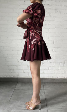 Hemant And Nandita | Aafa Linen Orgenza Short Dress With Tie Up Belt | Red/Beige