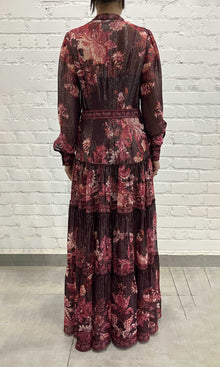 Hemant And Nandita | Aafa Viscose Georgette Stripe Lurex Long Shirt Dress With Tie Up Belt And Slip | Burgundy