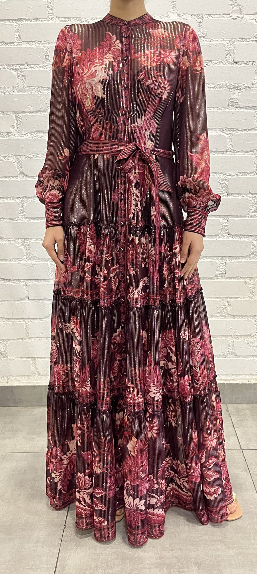 Hemant & Nandita | Aafa Long Shirt Dress | Burgundy