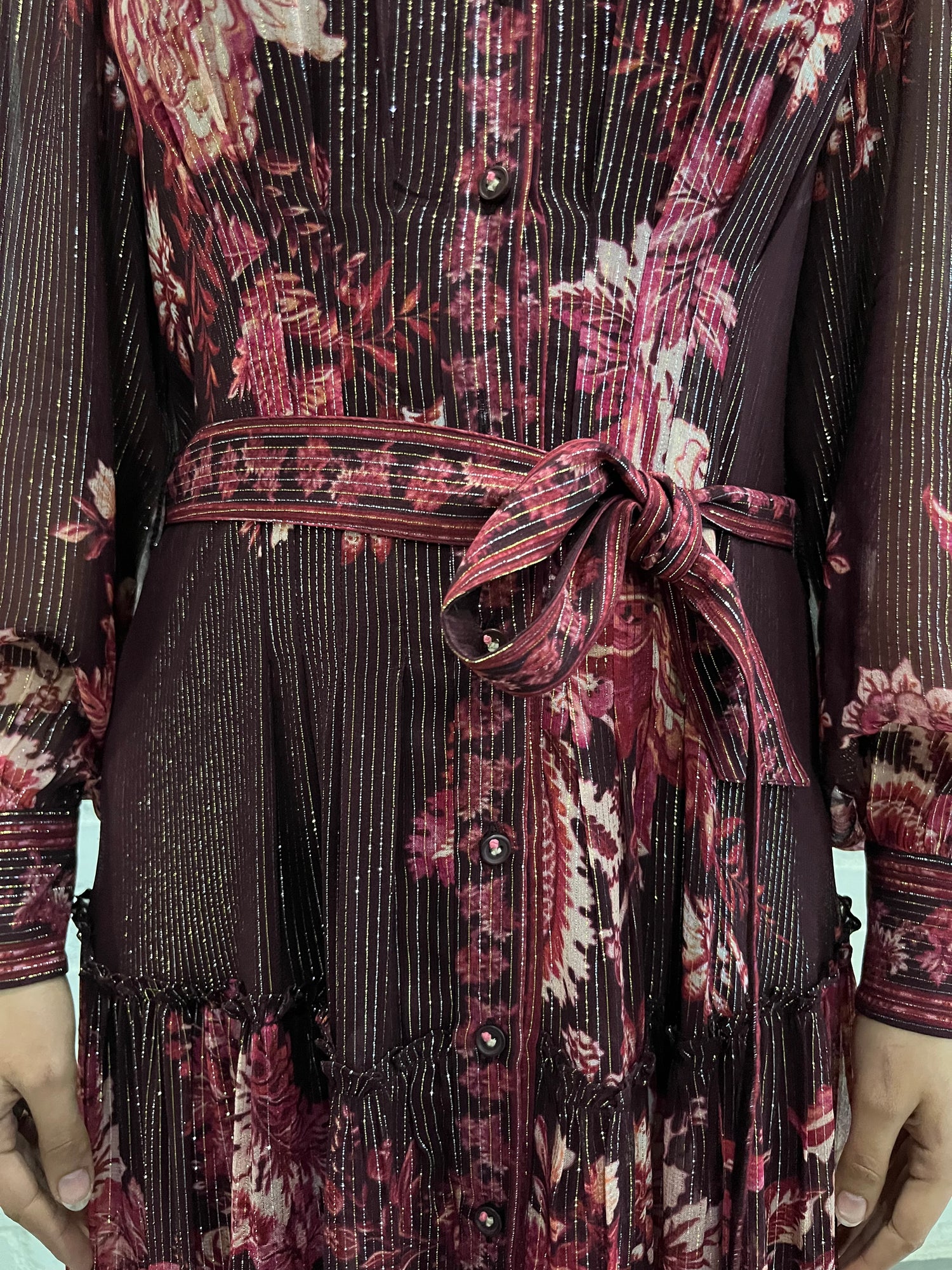 Hemant & Nandita | Aafa Long Shirt Dress | Burgundy