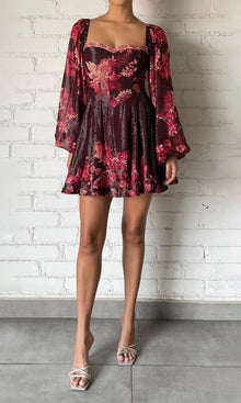 Womens | Aafa Viscose Georgette Lurex Short Dress | Red Beige
