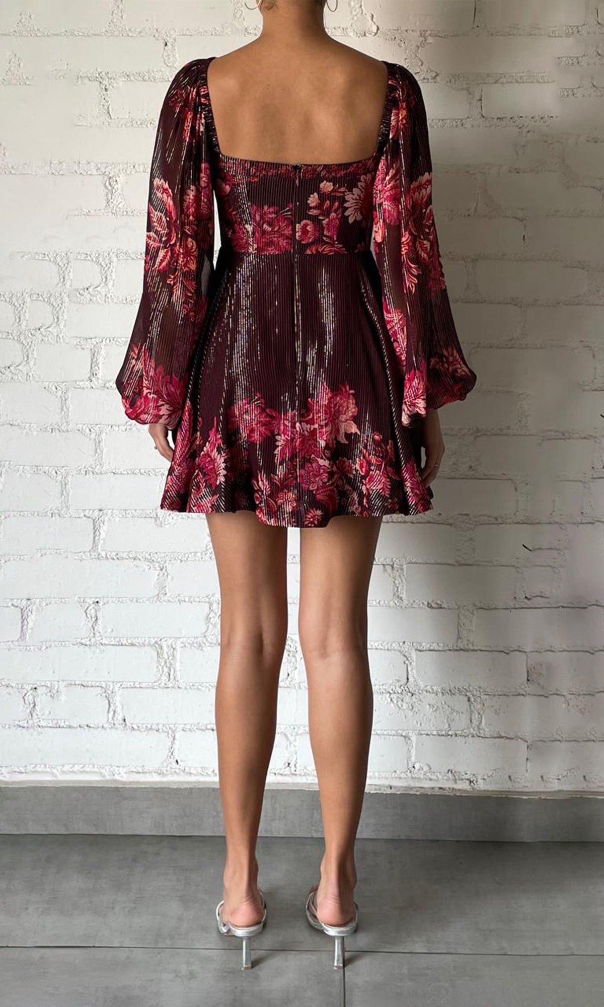 Womens | Aafa Viscose Georgette Lurex Short Dress | Red Beige