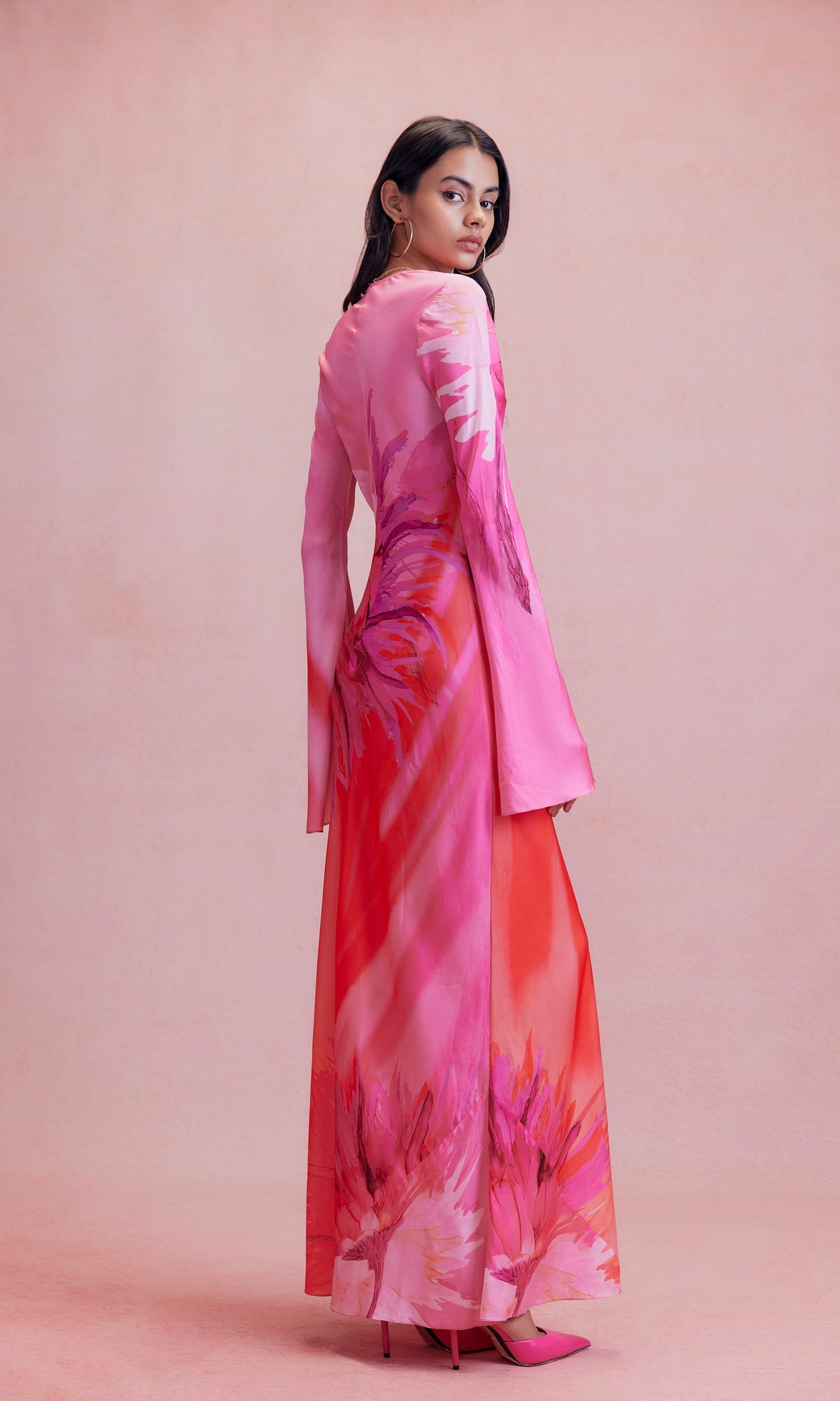 Hemant And Nandita | Abira Polyester Satin Lycra Long Dress | Pink