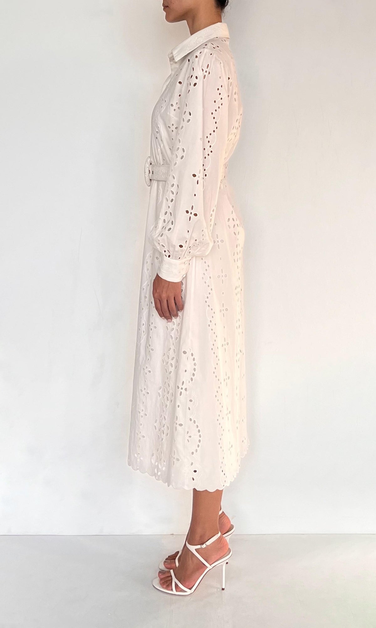 Hemant And Nandita | Adya Cotton Schiffli Midi Shirt Dress | White