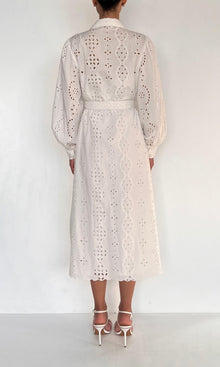 Hemant And Nandita | Adya Cotton Schiffli Midi Shirt Dress | White