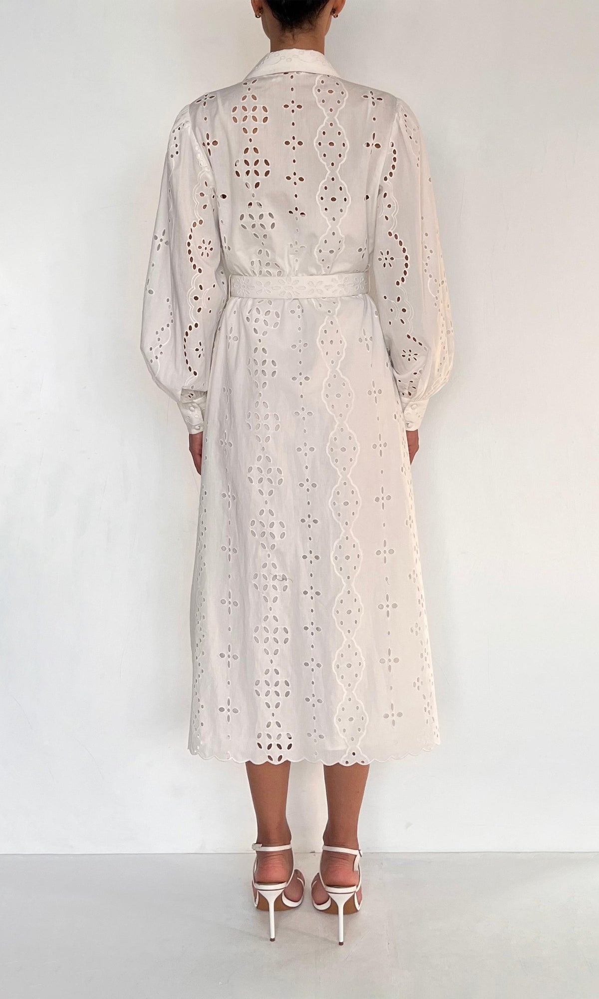 Hemant And Nandita | Adya Cotton Schiffli Midi Shirt Dress | White