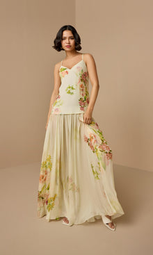 Womens | Aiva Viscose Crepe Heavy + Flat Chiffon Maxi Dress | Ivory Floral