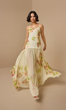 Womens | Aiva Viscose Crepe Heavy + Flat Chiffon Maxi Dress | Ivory Floral