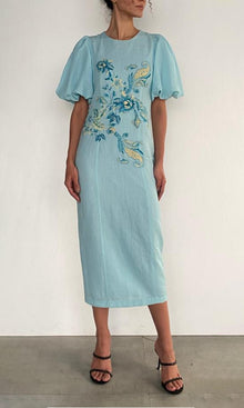 Womens | Amari Linen Cotton Midi Dress | Turquoise Multi