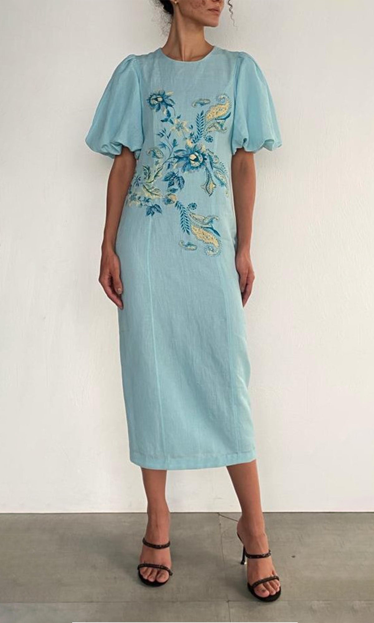 Womens | Amari Linen Cotton Midi Dress | Turquoise Multi