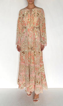 Hemant And Nandita | Anah Viscose Natural Crepe Maxi Tiered Dress | Peach