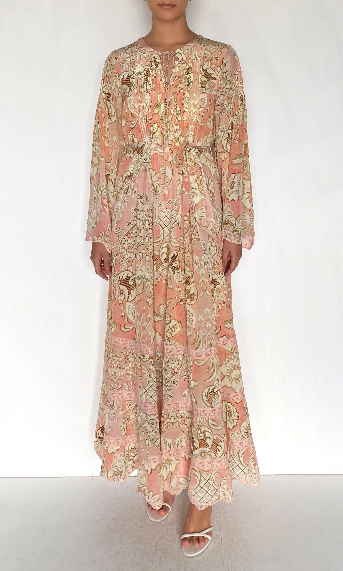 Hemant And Nandita | Anah Viscose Natural Crepe Maxi Tiered Dress | Peach
