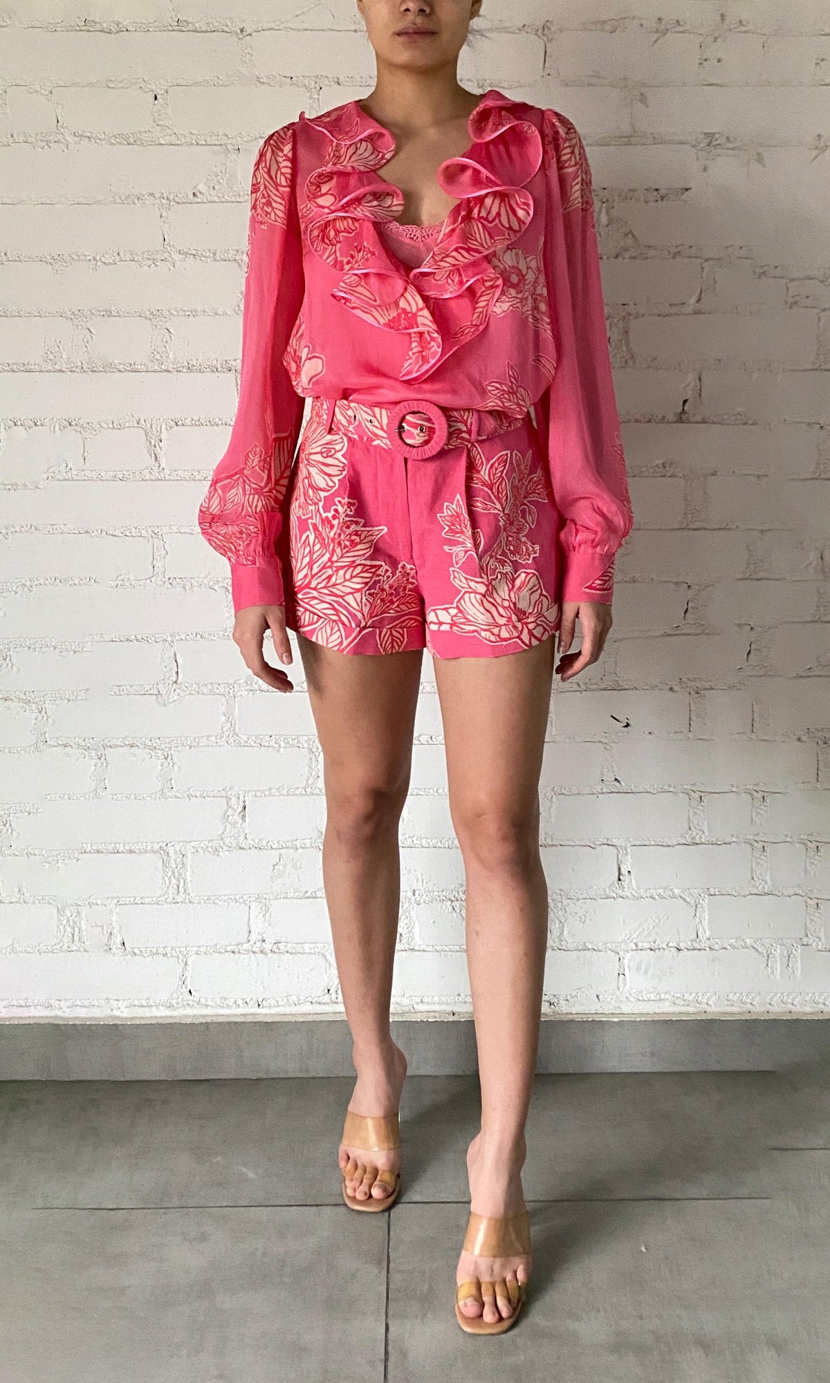 Womens | Asha Viscose Flat Chiffon Top With Cami | Pink Floral