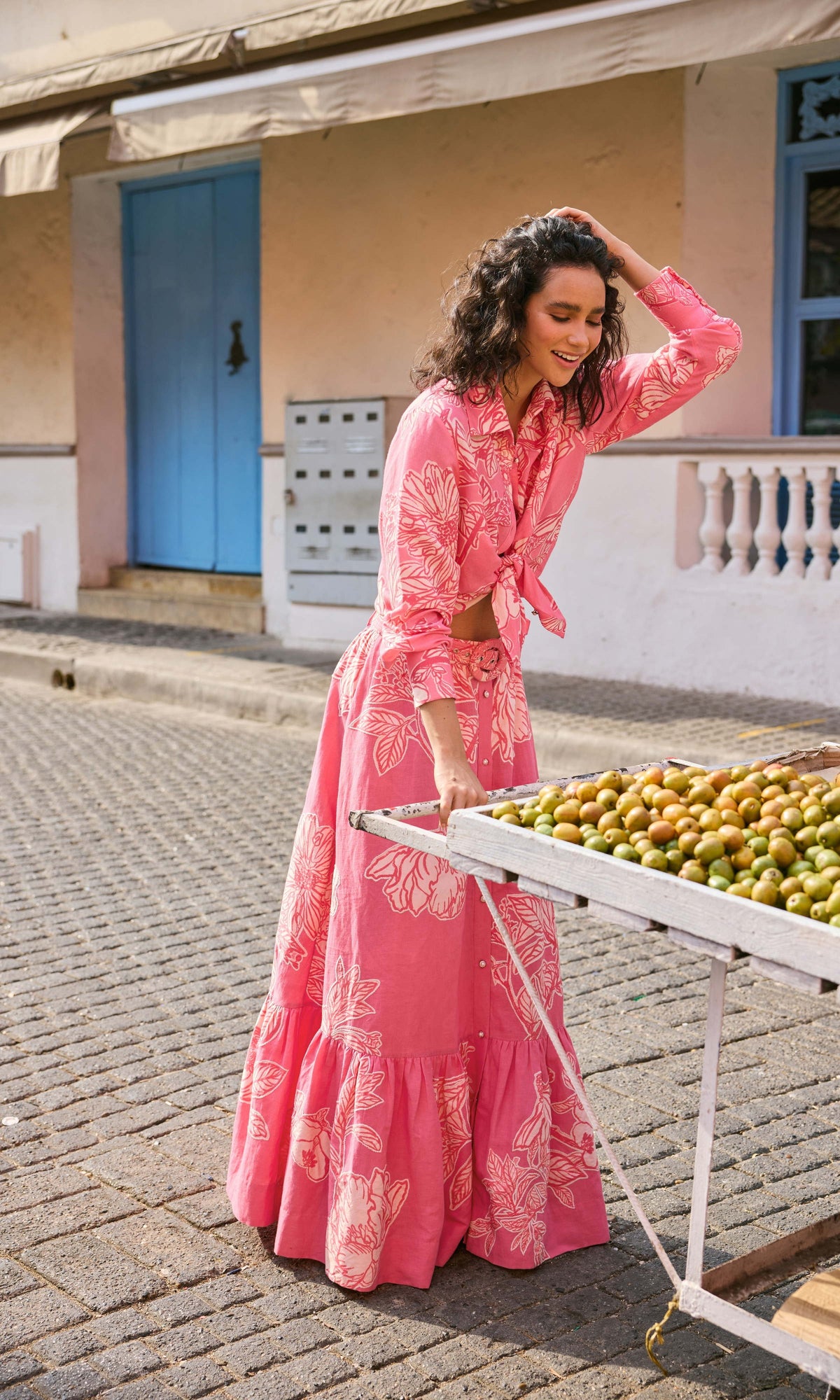 Hemant And Nandita | Asha Linen Cotton Oversized Shirt | Pink Floral