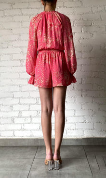 Hemant And Nandita | Asha Viscose Georgette Gold Boota Lurex Romper | Pink Floral