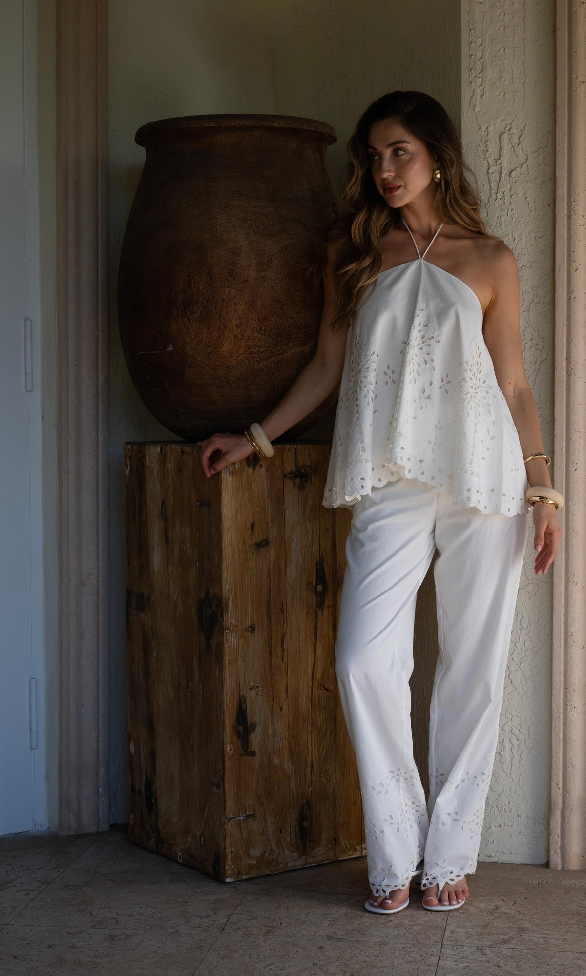 Womens | Bagh Cotton Straight Pants | White