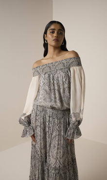 Womens | Chavi Viscose Flat Chiffon Tiered Maxi Skirt | Eggshell