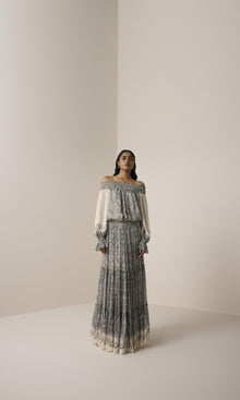 Womens | Chavi Viscose Flat Chiffon Tiered Maxi Skirt | Eggshell