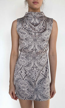 Womens | Chavi Polyester Double Satin Extended Neck Cowl Mini Dress | Eggshell