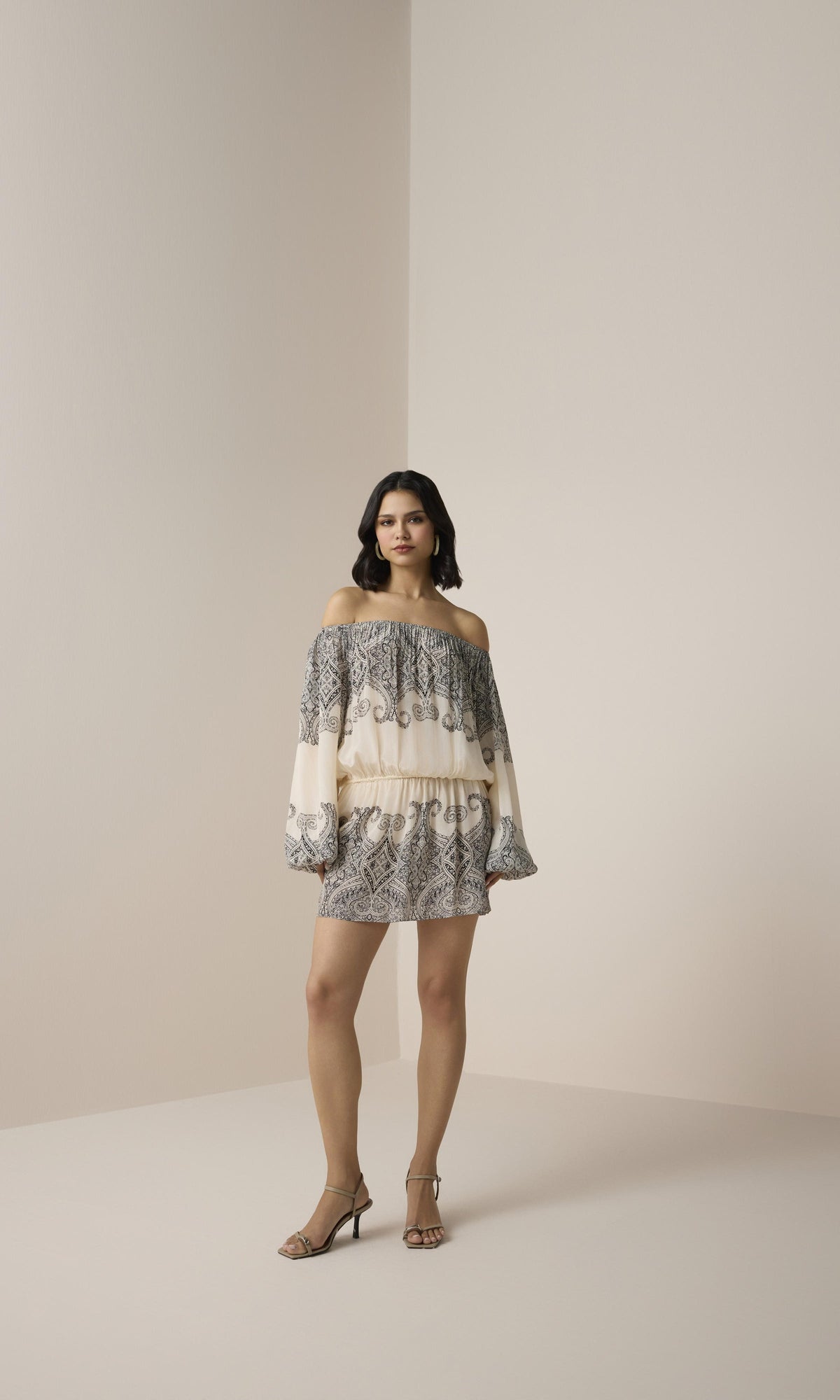 Womens | Chavi Viscose Crepe Slip On Mini Dress | Eggshell