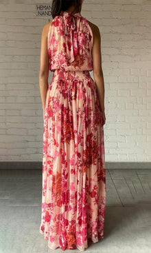Womens | Dali Viscose Crinkle Chiffon Long Dress | Pink