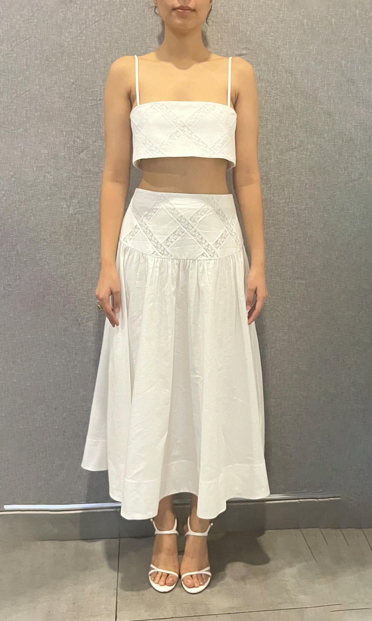 Hemant And Nandita | Dea Cotton Linen Midi Skirt | Ivory
