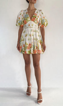Womens | Dhun Linen Cotton Balloon Hem Mini Dress | Multi