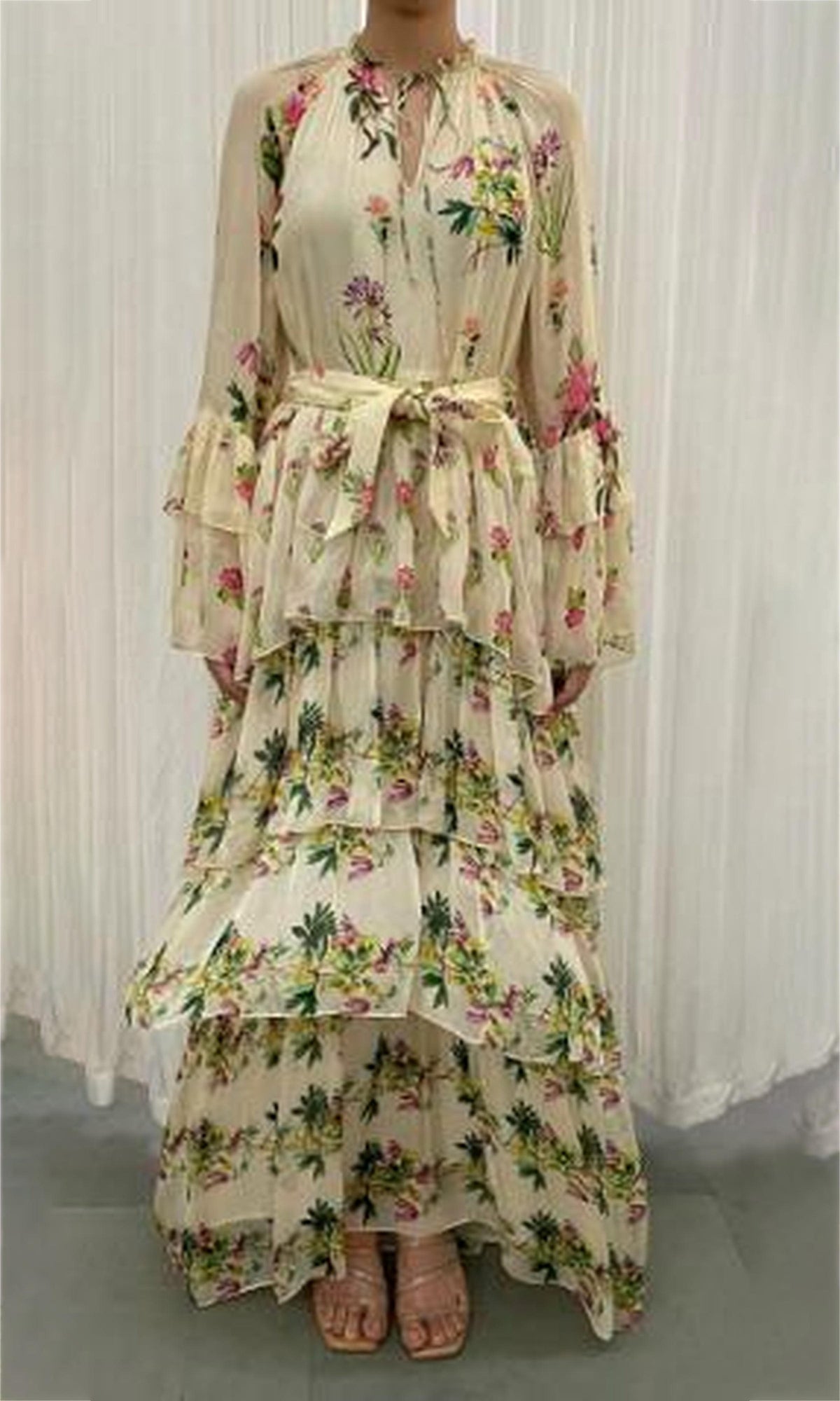 Hemant And Nandita | Dina Viscose Long Dress | Yellow