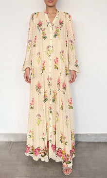 Hemant And Nandita | Dina Viscose Georgette Dobby Maxi Dress | Off White Multi