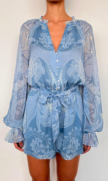 Hemant And Nandita | Fiza Viscose Crinkle Chiffon Romper With Tie Belt | Powder Blue